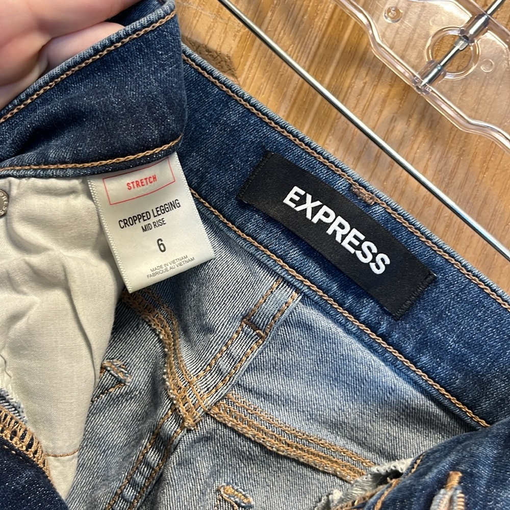 Express Stretch Cropped Legging Mid Rise Ripped Jeans - Picture 2 of 2